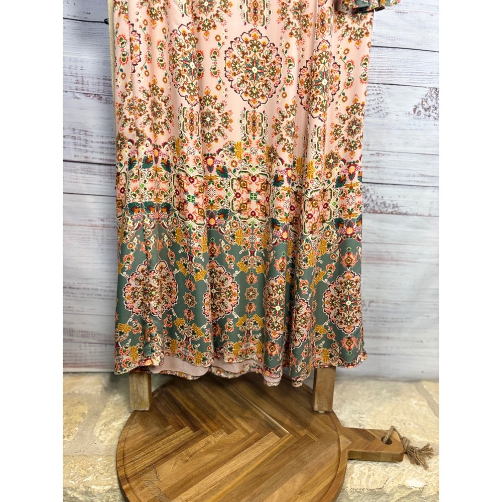 Boden Silk Blend Tapestry Print Ruffle Neck Maxi Dress Pink Multi Size 6 - Picture 14 of 16
